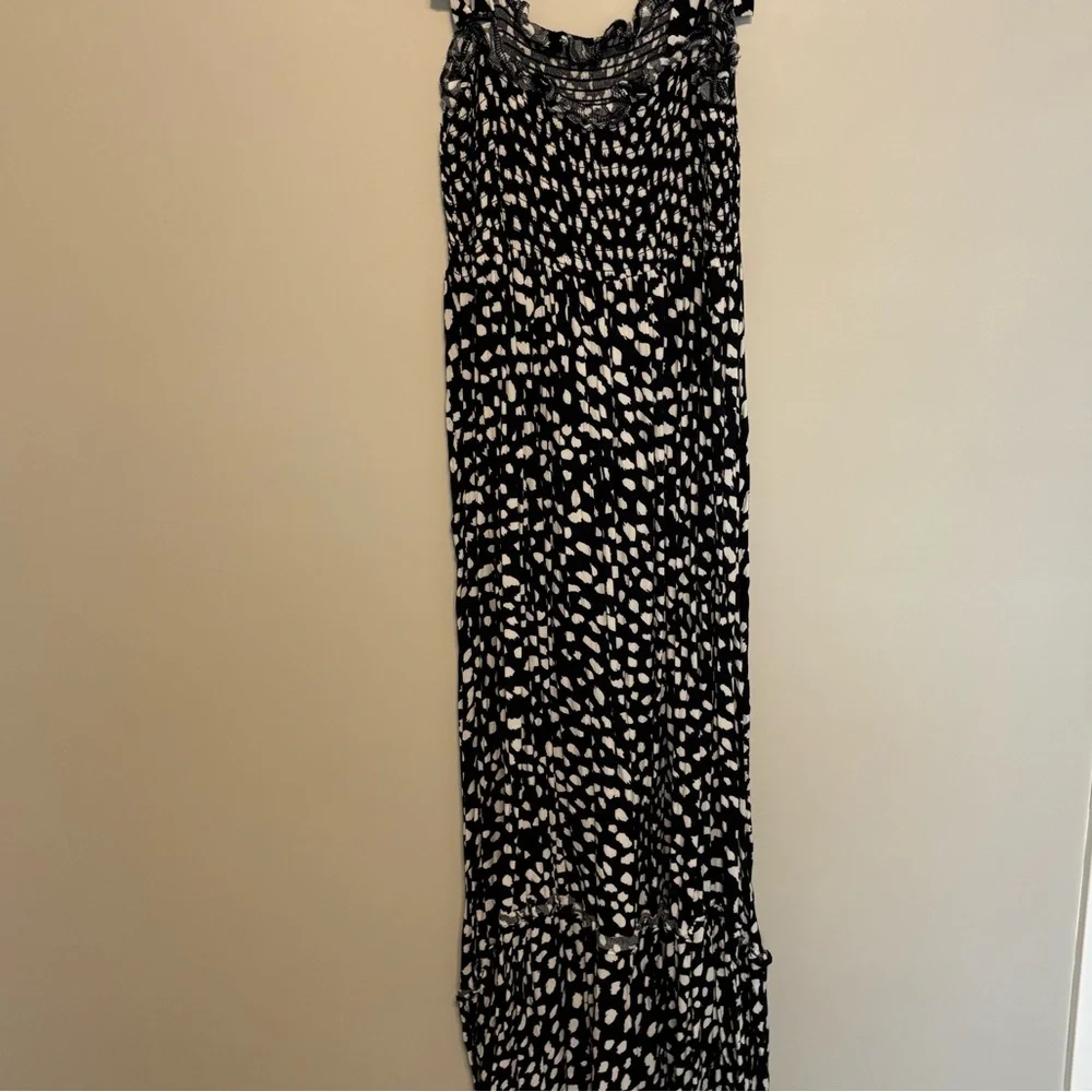 Navy blue and white smock dress with adjustable straps - Picture 8 of 11